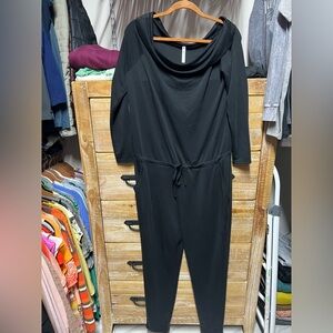 Fabletics Black Draped Neck Jumpsuit with Waist Tie